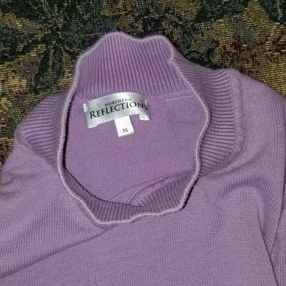Lilac, cotton, long sleeve, mock neck, light sweater, M, Northern Reflections - Picture 3 of 6